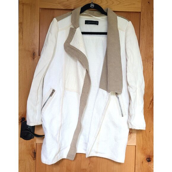 Zara Woman White Cotton Jacket XS Pockets Coastal Grandma Quiet Luxury Soft Girl - Picture 1 of 5